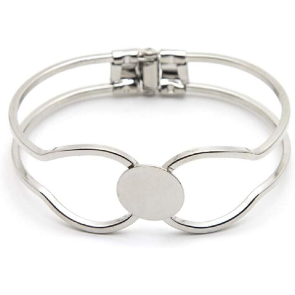 Two Silver Tone Hinged Metal Bangle Base Clamper Bracelets for DIY Jewelry